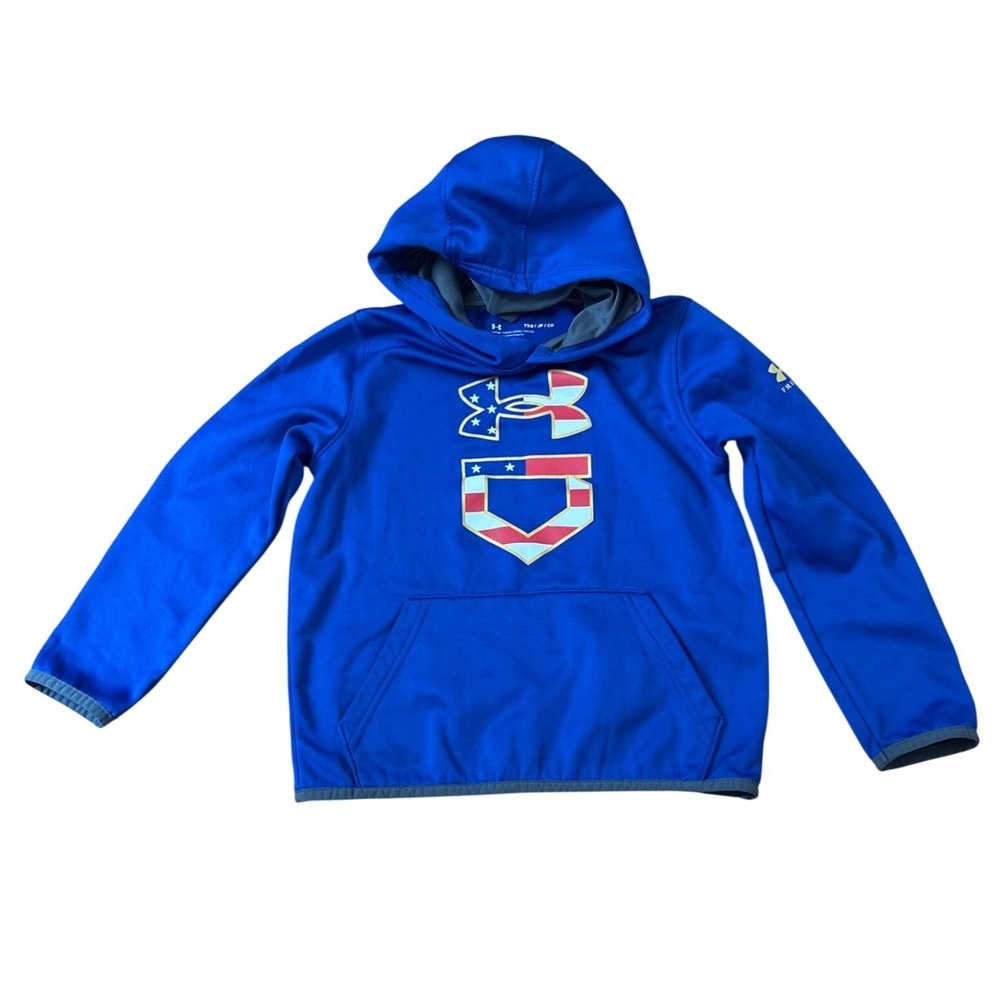 Under Armour Hoodie Kids Blue Patriotic Stars Stripes Baseball SIZE YSM